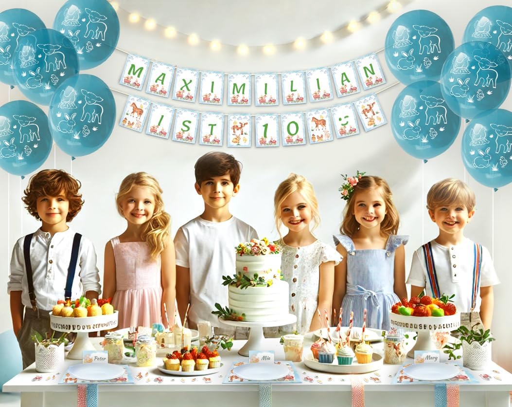 Party-Set zum Geburtstag für 12 Personen - Tischkarten, Tischunterlagen, doppelseitige Girlanden und
