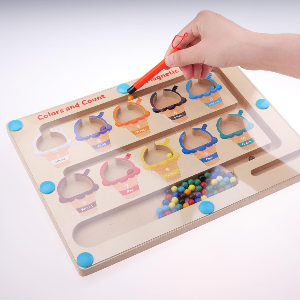 Montessori Spielzeug ab 2 3 4 5 6 Jahre Magnetspiel Labyrinth Holzspielzeug Kinderspielzeug Eiscreme