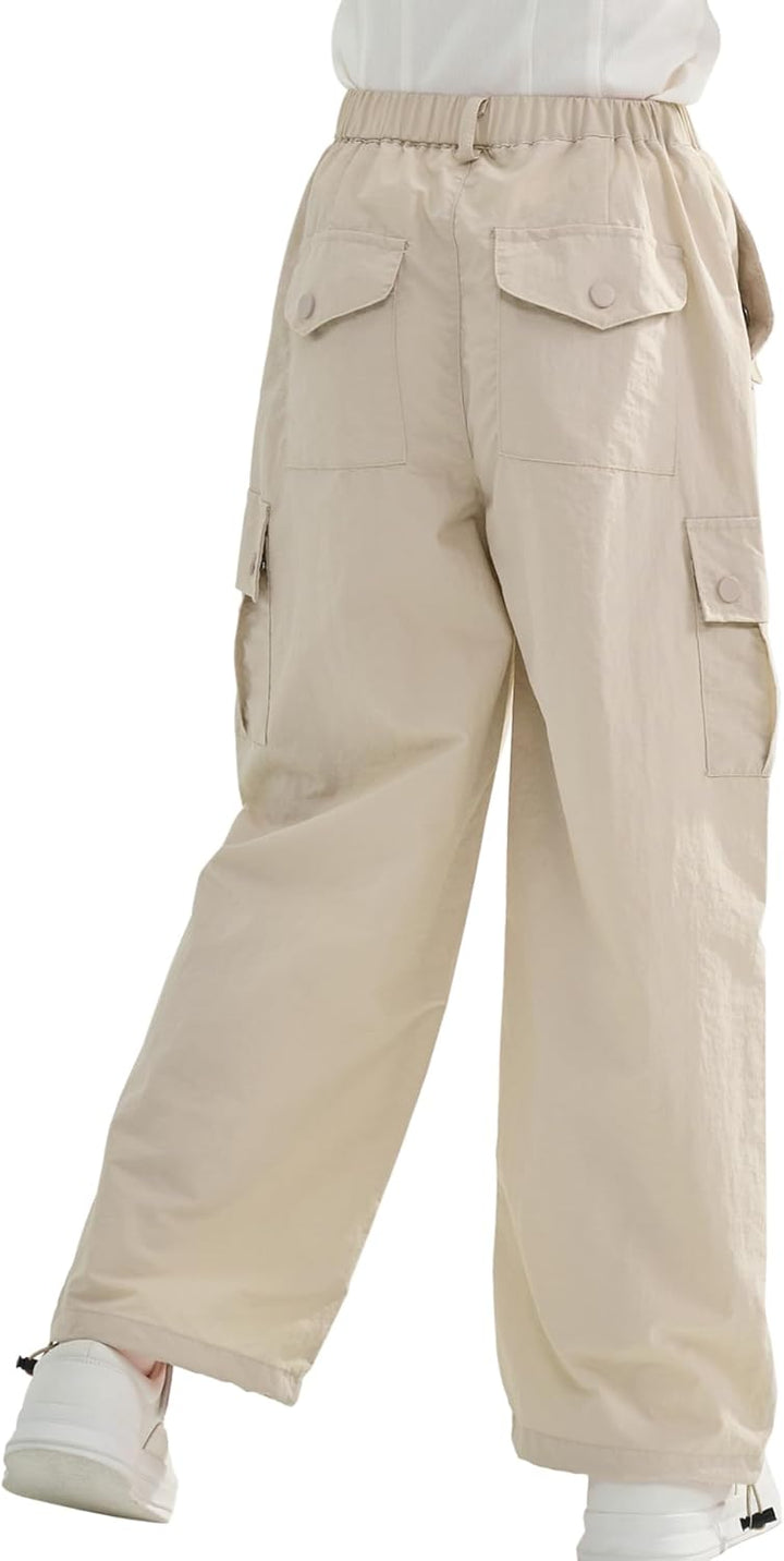 Rolanko Baggy Cargo Fallschirmhose für Mädchen, Y2K Vintage Jogger mit Verstellbarer Elastischer Tai
