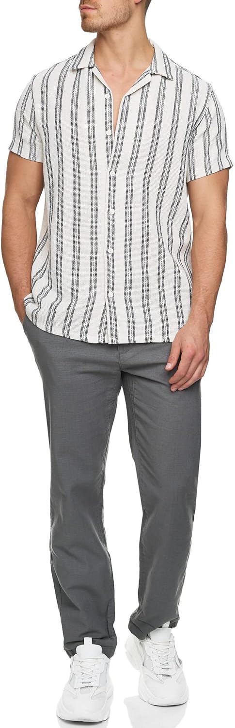 Indicode Herren INCosby Kurzarmhemd mit Button-Down-Kragen | Herrenhemd gestreift Kurzarm Hemd L Dk