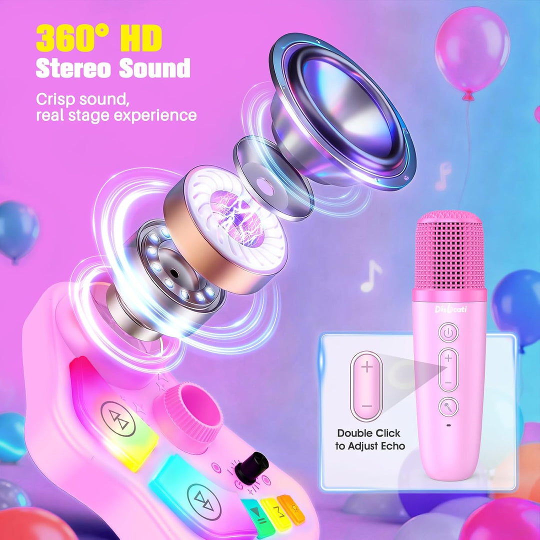 Karaoke Maschine und 2 Mikrofon Kinder mit Verstellbarer Ständer, Geschenk Spielzeug für Mädchen 3-1