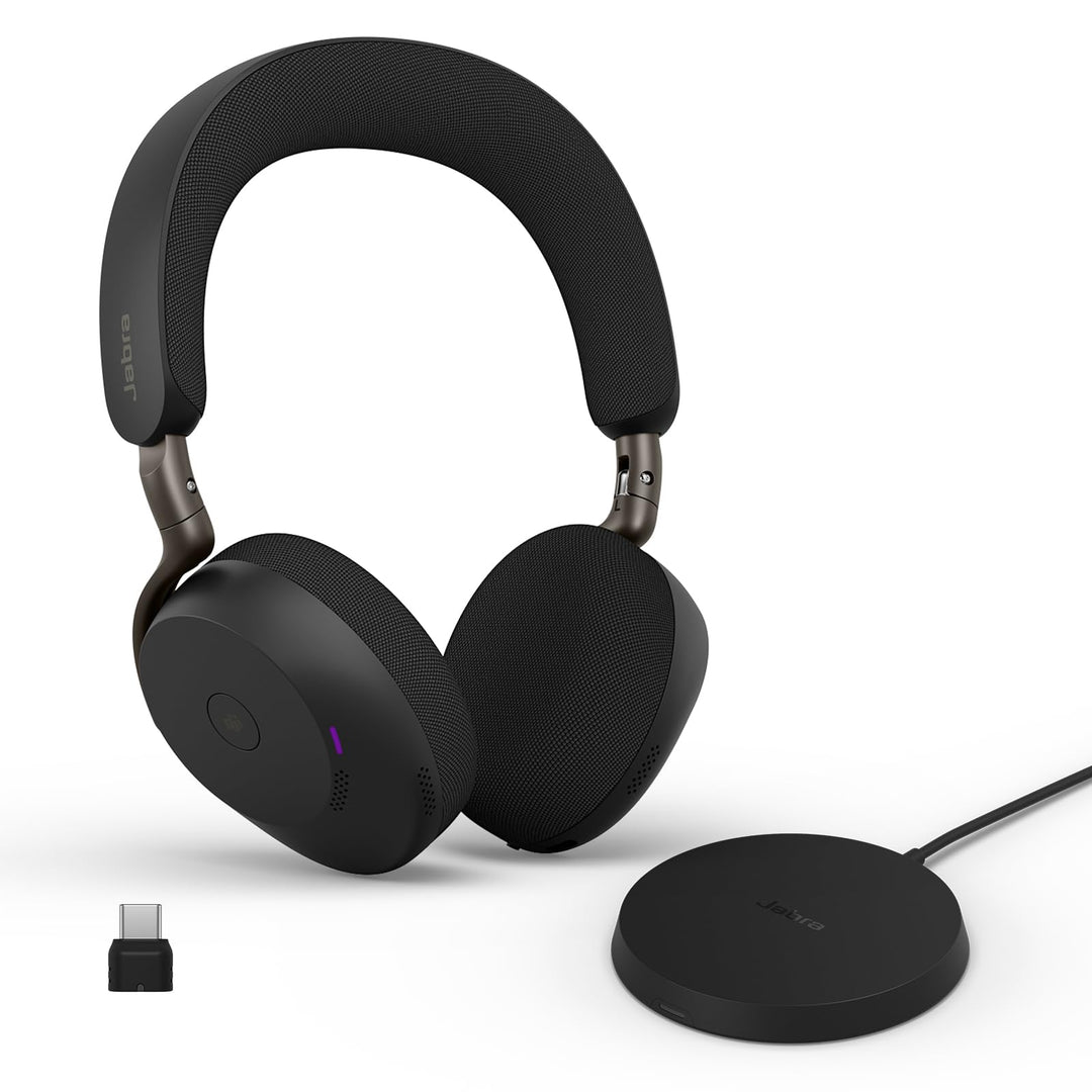 Jabra Evolve3 75 On-Ear Bluetooth Headset kabellos mit Mikrofon & Ladestation für Büro, USB-C, KI-Sp