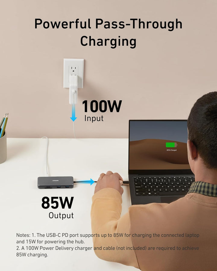 Anker 555 USB-C Hub (8-in-1) PowerExpand USB-C Adapter, 100W Power Delivery, 4K 60Hz HDMI, 10Gbps US
