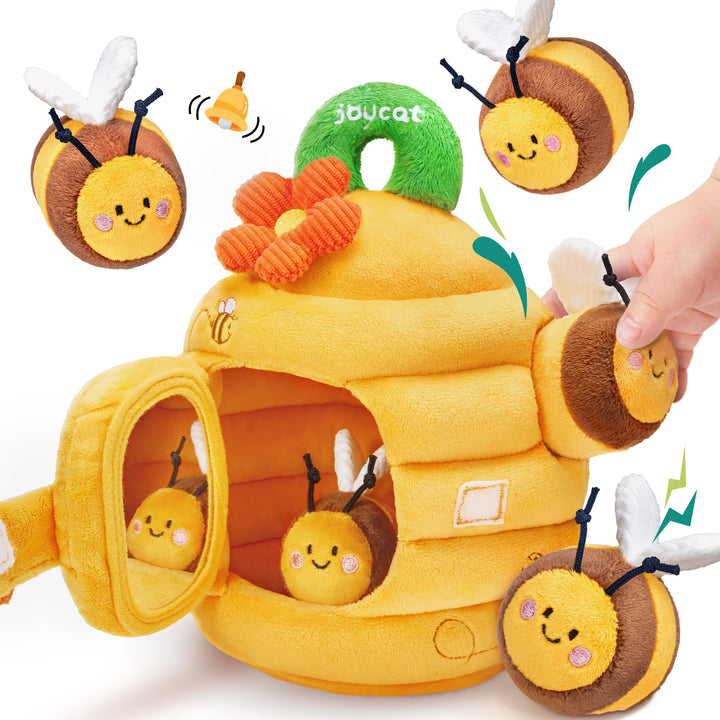 JoyCat Baby Spielzeug 6 Monate, Baby Bienenstock mit 5 Bienen, Rassel, Spiegel, Montessori Spielzeug