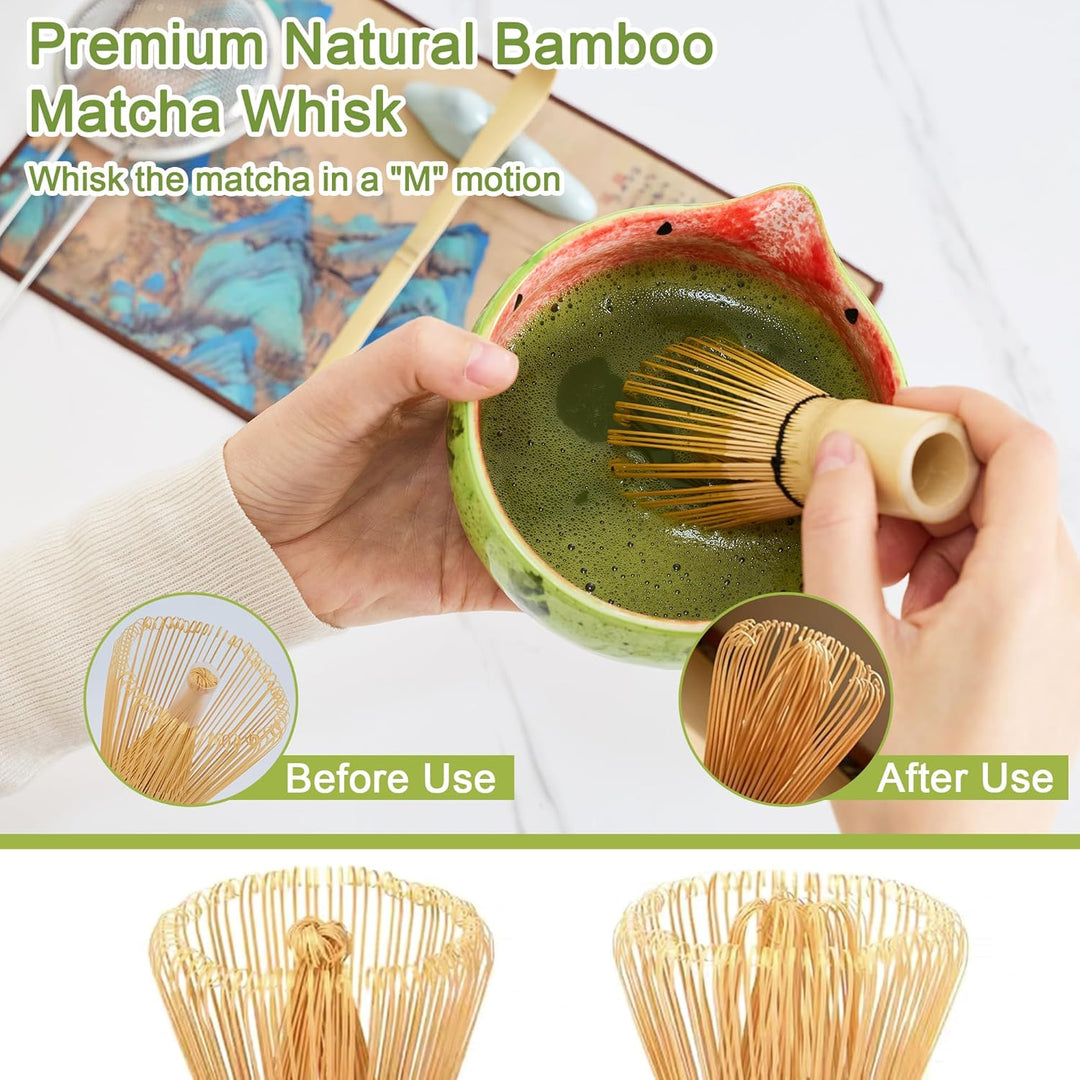 Matcha Tea Set 8- piece Matcha Broom Set with Whisk, Broom Holder, Ceramic Bowl, 2 Teaspoons, spoon