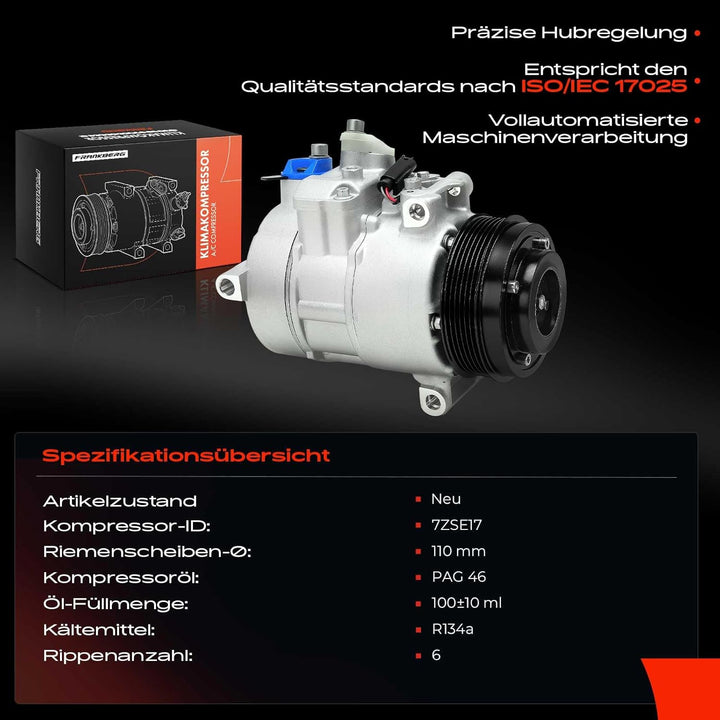 Frankberg Klimakompressor Kompatibel mit C-Klasse W204 C180 C200 C250 1.8L 2007-2014 E-Klasse W212 E