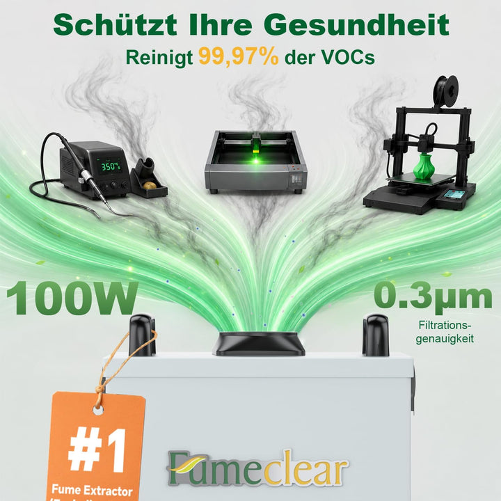 FumeClear FC-100A Fernbedienung & Digitaldisplay Lötrauchabsaugung Leistungsstarke 200 to 260m³/h Ab