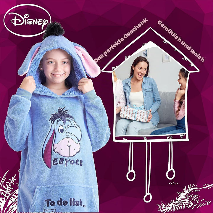 Disney Stitch Kapuzenpullover Mädchen, Übergrosse Hoodie Decke Kinder mit Sherpa-Kapuze und Kängurut
