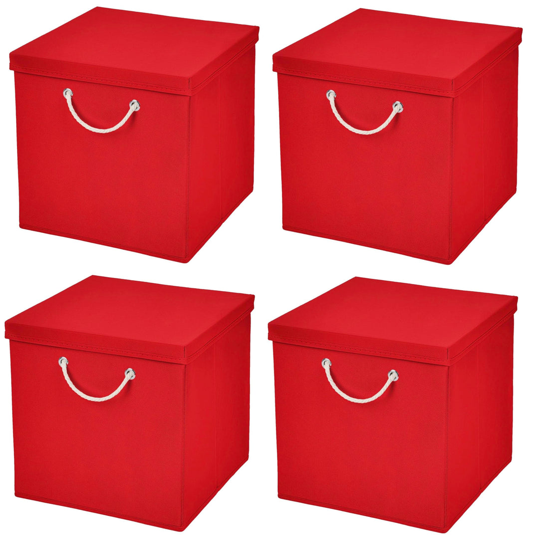 Stick&Shine Faltbare bunte Aufbewahrungsbox mit passendem Deckel - 30 x 30 x 30 cm - Rot Blau, Rot,