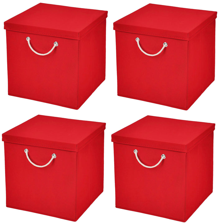 Stick&Shine Faltbare bunte Aufbewahrungsbox mit passendem Deckel - 30 x 30 x 30 cm - Rot Blau, Rot,