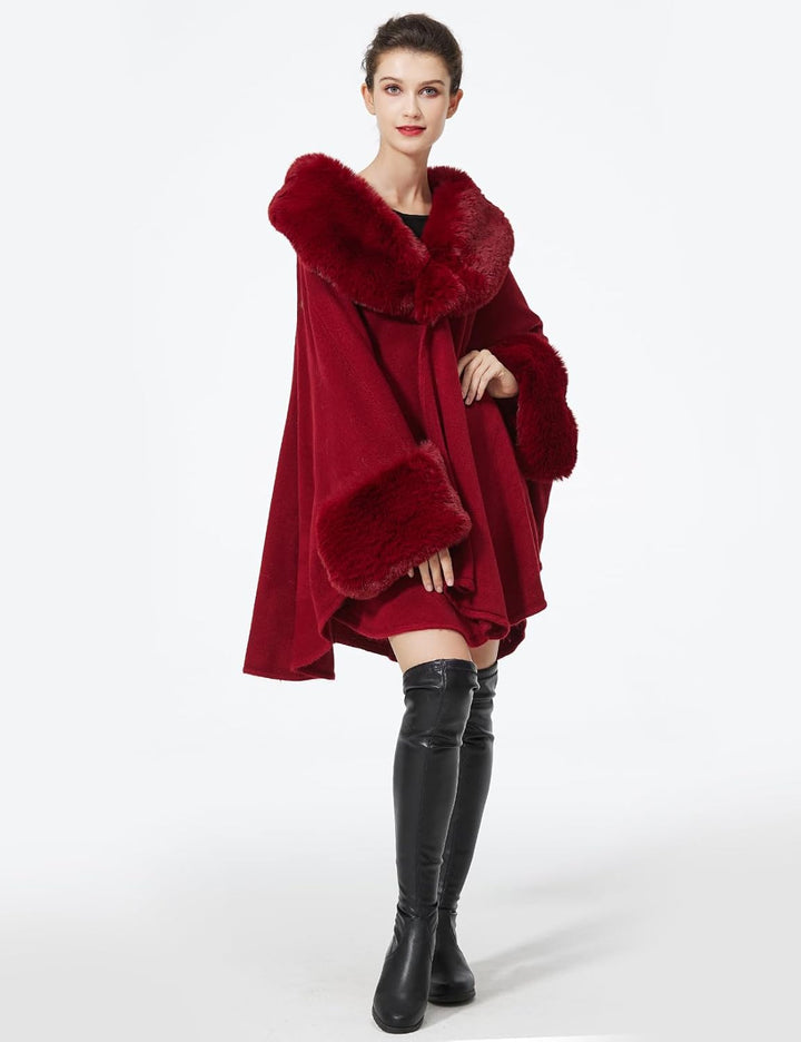 BEAUTELICATE Kunstpelz Poncho Stola Damen Umhang Cape Herbst Strickjacke Winter Mantel Mit Kunstfell