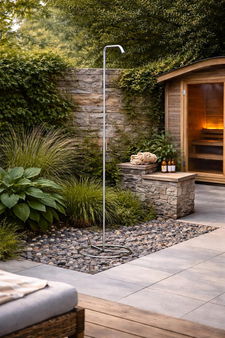 Design Gartendusche PEACE 210 cm Freistehende Outdoor Dusche Edelstahl gebürstet Gartendusche ohne M