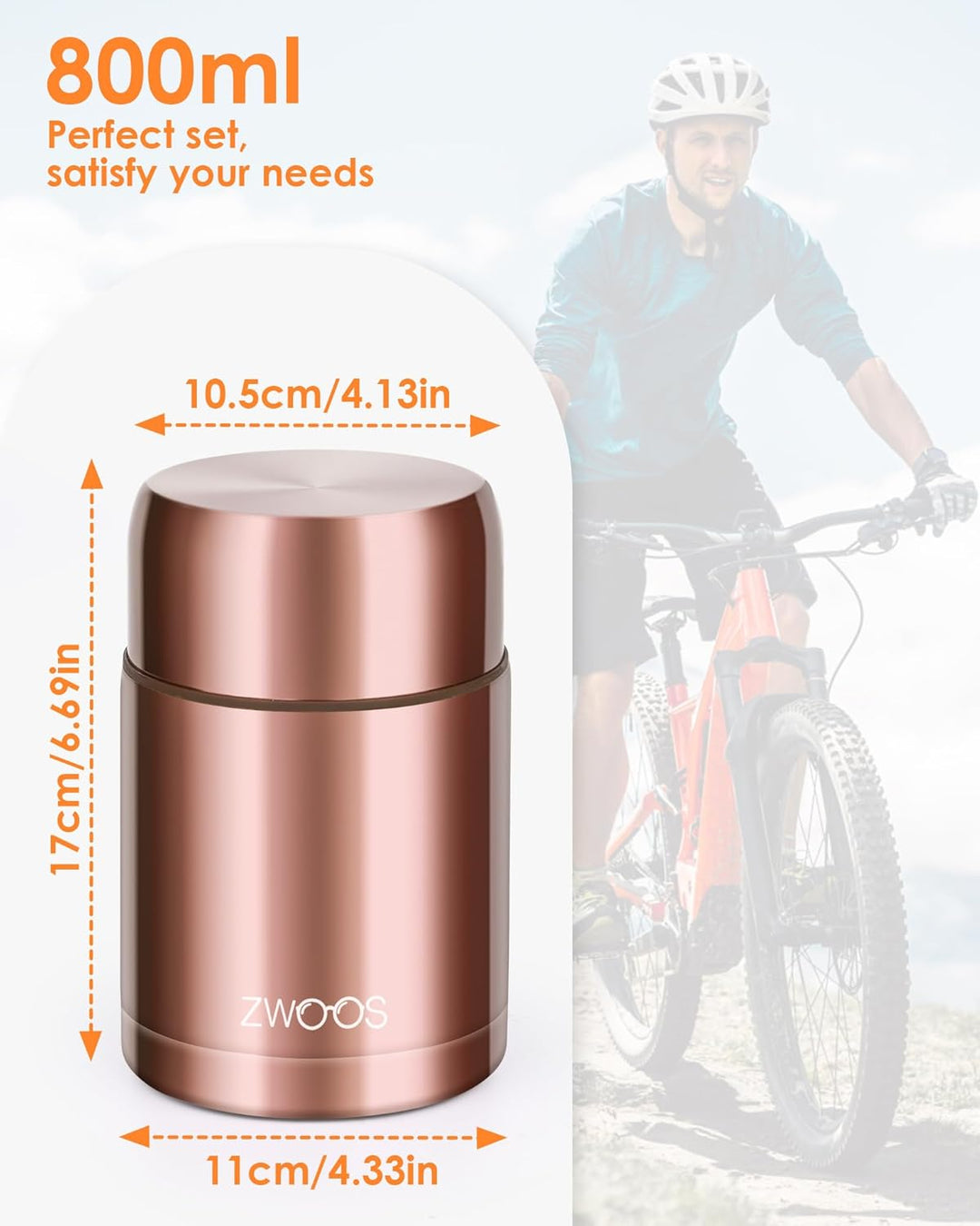 ZWOOS 800 ml Thermobehälter für Essen, 316 Edelstahl Wärmebehälter für speisen, Auslaufsicher Thermo