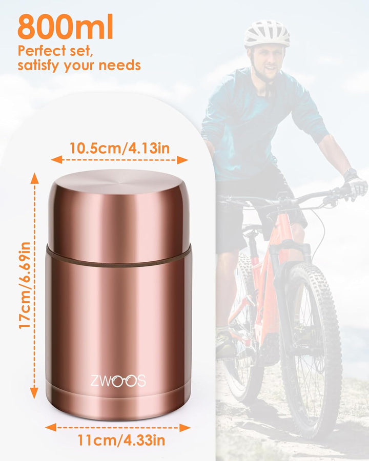 ZWOOS 800 ml Thermobehälter für Essen, 316 Edelstahl Wärmebehälter für speisen, Auslaufsicher Thermo