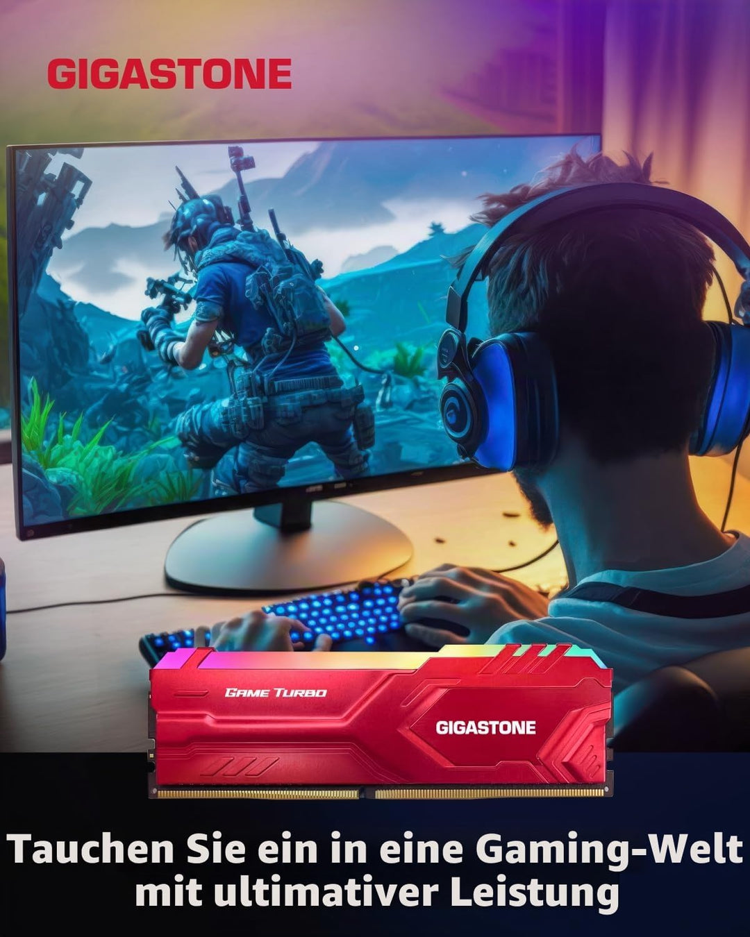 [RGB DDR4 RAM] GIGASTONE RGB Game Turbo (Red) Desktop RAM 16GB (2x8GB) DDR4 RAM 16GB DDR4-3200 MHz P