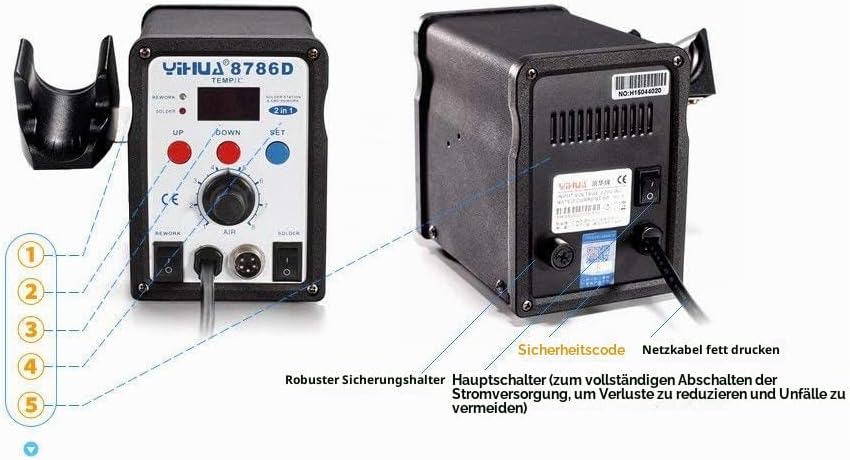 YiHUA 8786D: Alles in Einem Lötstation Löt-, Entlötstation 700W 3 Düsen