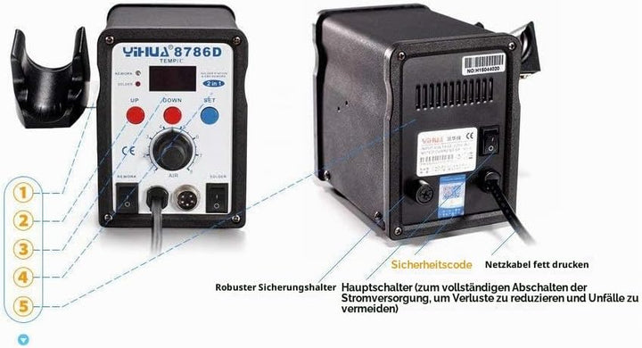 YiHUA 8786D: Alles in Einem Lötstation Löt-, Entlötstation 700W 3 Düsen