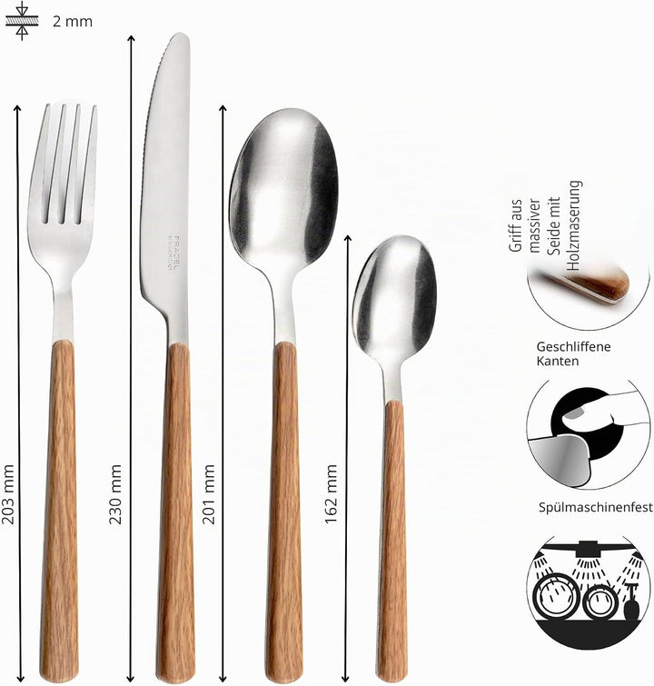 Amefa Bosquet Besteck-Set, 24-teilig, Edelstahl 18/0, Holzgriff, spülmaschinengeeignet