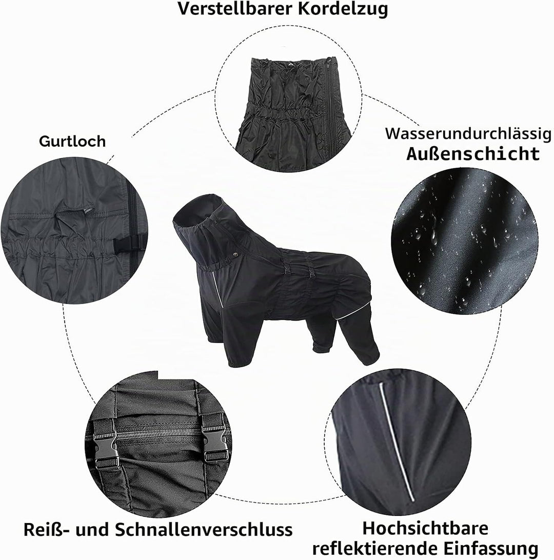 MOREZI Hunderegenmantel, hoher Kragen wasserdicht, Regenmantel-Set mit Reflexstreifen und Reissversc