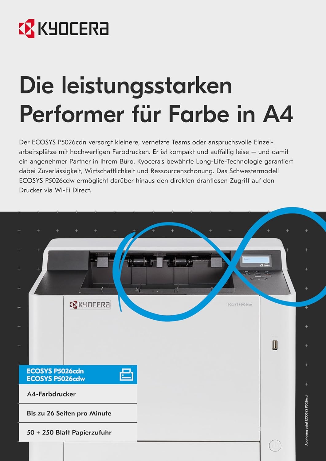 Kyocera Klimaschutz-System Ecosys P5026cdw Laserdrucker. 26 Seiten pro Minute. WLAN Farblaserdrucker