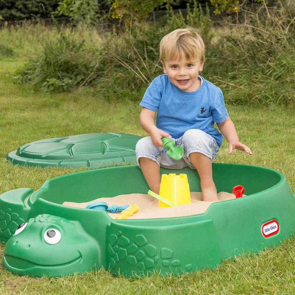 Little Tikes Schildkröte Sandkasten für den Garten. Sicheres & tragbares Sommerspielzeug und Aufbewa