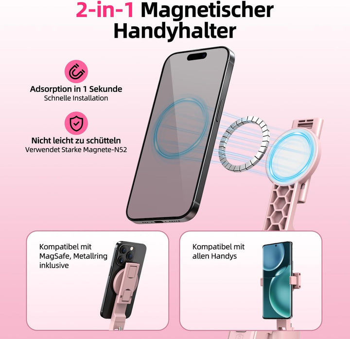yAyusi Rosa Vlogging-Kit für iPhone/Android, 180cm Magnetisch Auto Face Tracking Handy Stativ für iP