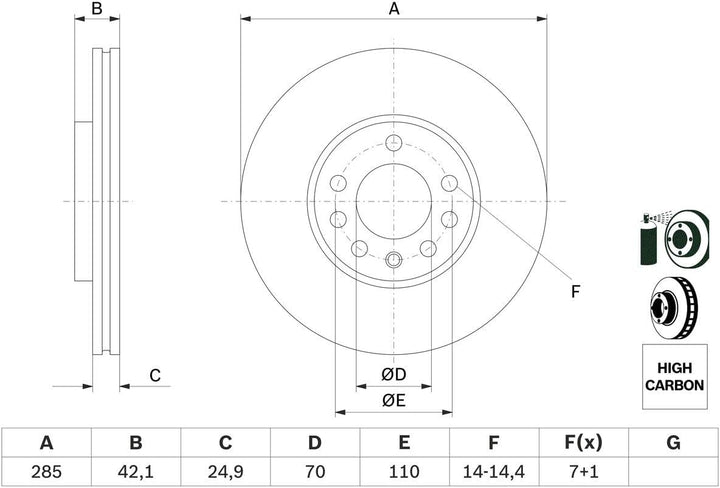 Bosch BD1037 Bremsscheiben - Vorderachse - ECE-R90 Zertifizierung - zwei Bremsscheiben pro Set