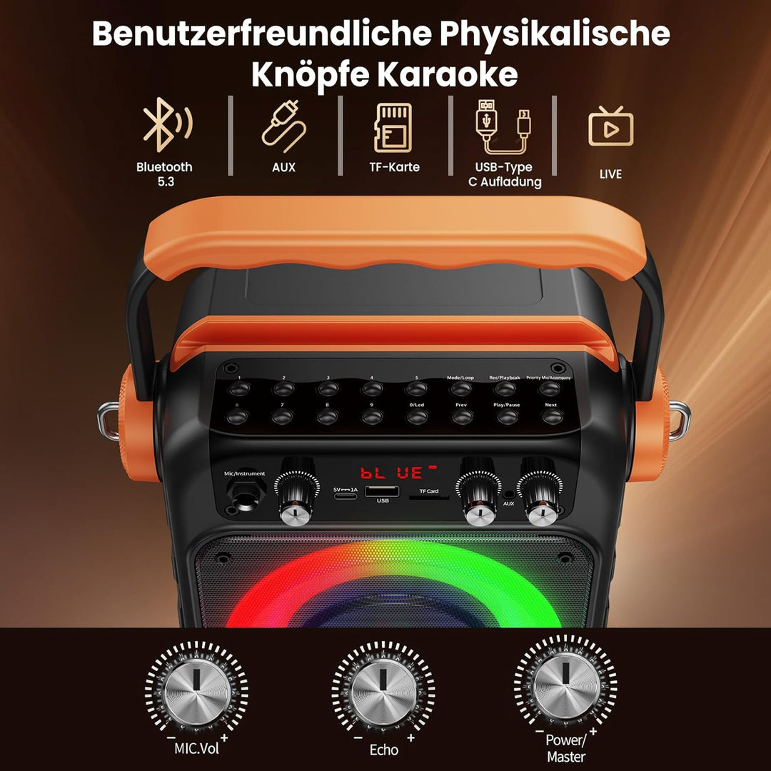 JYX Karaoke Anlage Mit 2 Mikrofonen: Tragbare Karaoke Maschine Bluetooth 5.3 Light Speaker, Pa Anlag