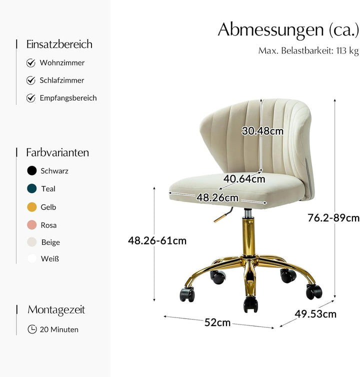 HULALA HOME Bürostuhl, Computerstuhl, Schminkstuhl aus Samt, moderner Schreibtischstuhl mit drehbare