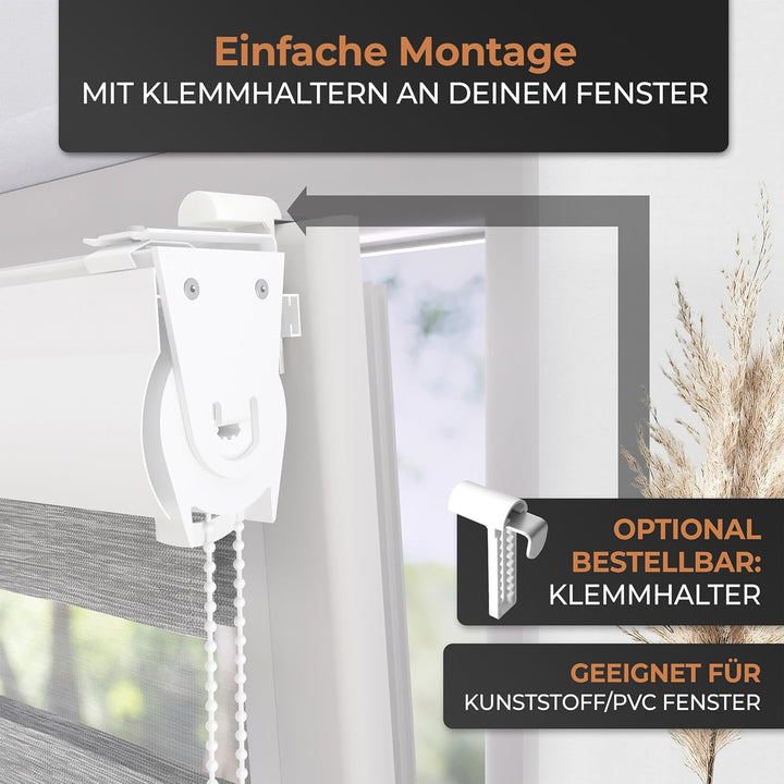 EFIXS Doppelrollo mit Kassette Montage Wand/Decke mit Bohren Breiten: 40-220, Höhe: bis 240 Hier: Bx
