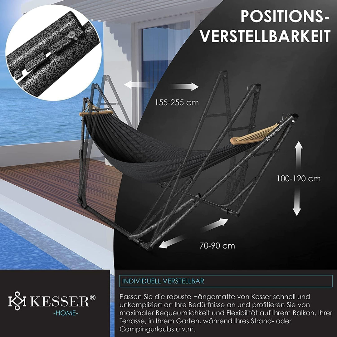 KESSER® Hängematte Vill mit Gestell Metall Faltbar verstellbar Stabiler Rahmen Indoor & Outdoor Mit