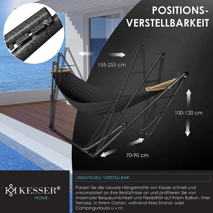 KESSER® Hängematte Vill mit Gestell Metall Faltbar verstellbar Stabiler Rahmen Indoor & Outdoor Mit