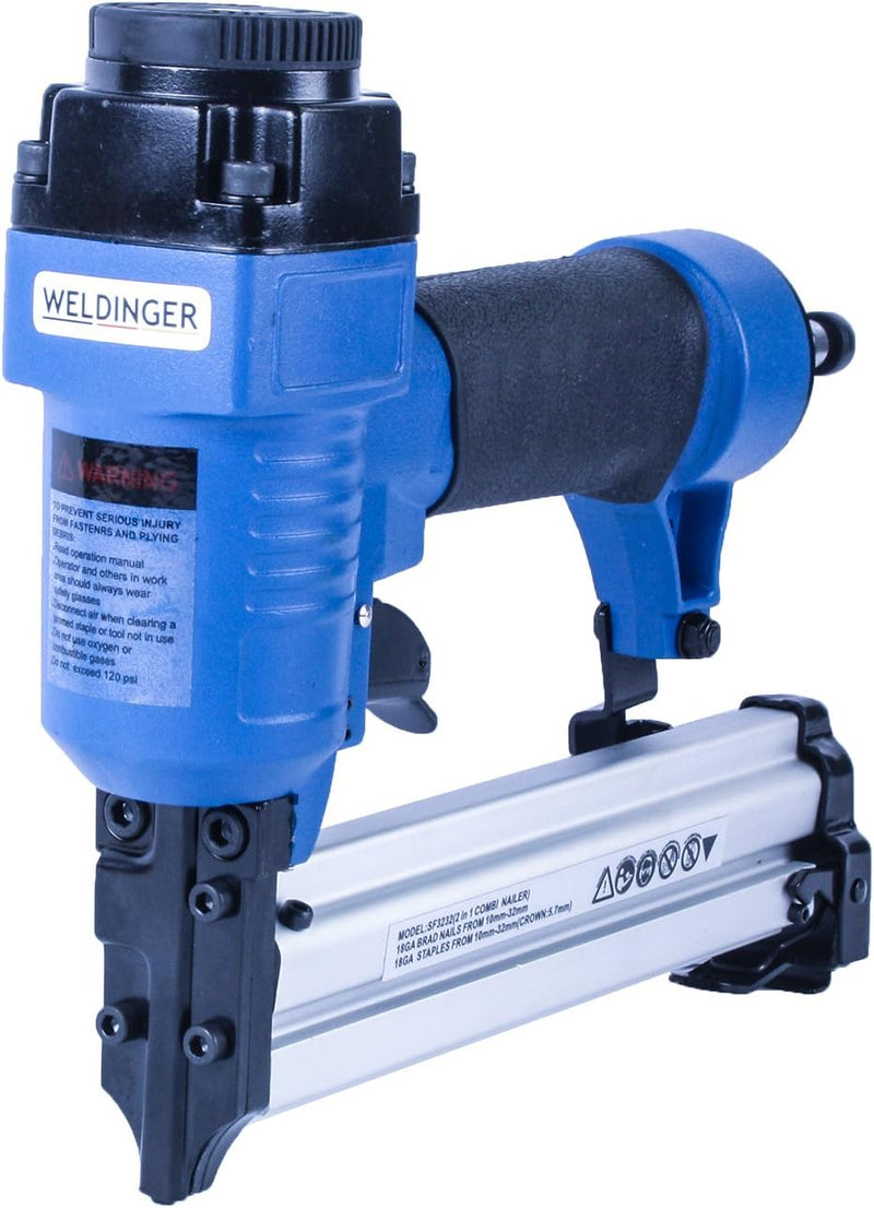 WELDINGER 2-in-1 Druckluft Klammergerät (Tackernadeln bis 25 mm Nägel bis 32 mm) Tacker (150 l/min),