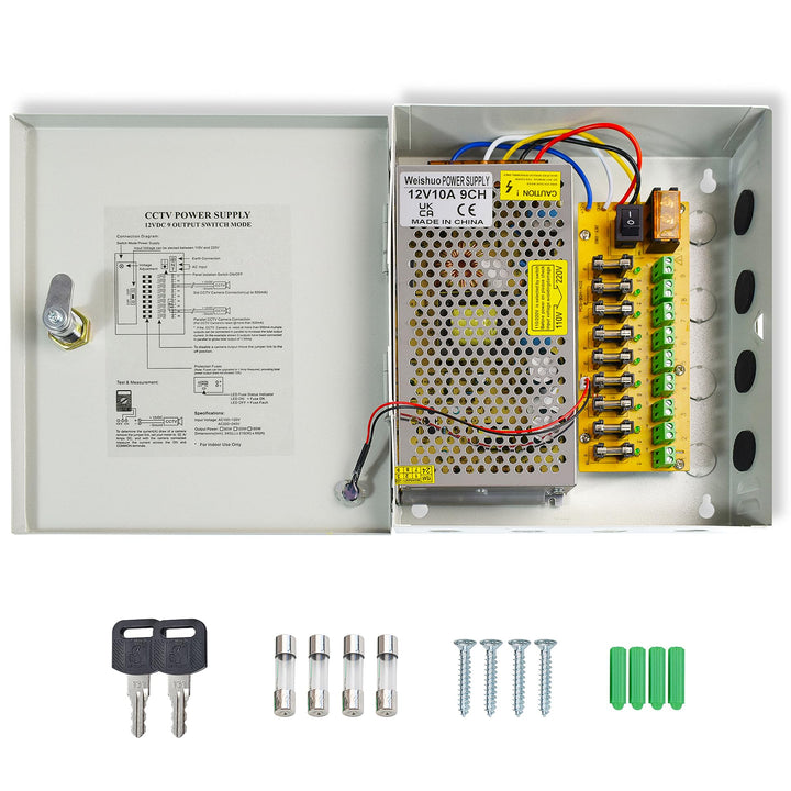 9 Kanal Netzteil Kasten 12V 10A 120W Netzteil für CCTV Kamera Videoüberwachung Leistungsnetzteil 12V
