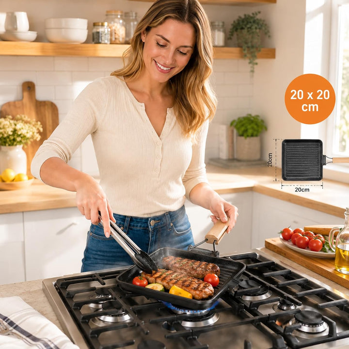 Grillpfanne Gusseisen - 20cm Steakpfanne Induktion Klappbare Griff