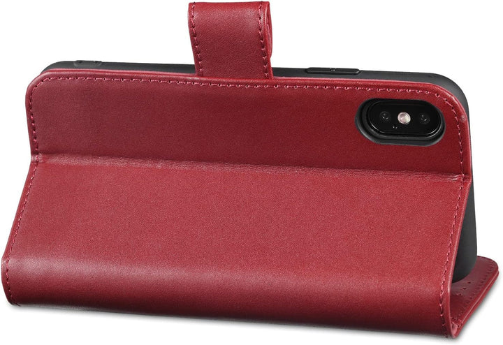 LENSUN Echtleder Hülle für iPhone XS, iPhone X Handyhülle [Echtes Leder][Magnetverschluss][RFID Schu
