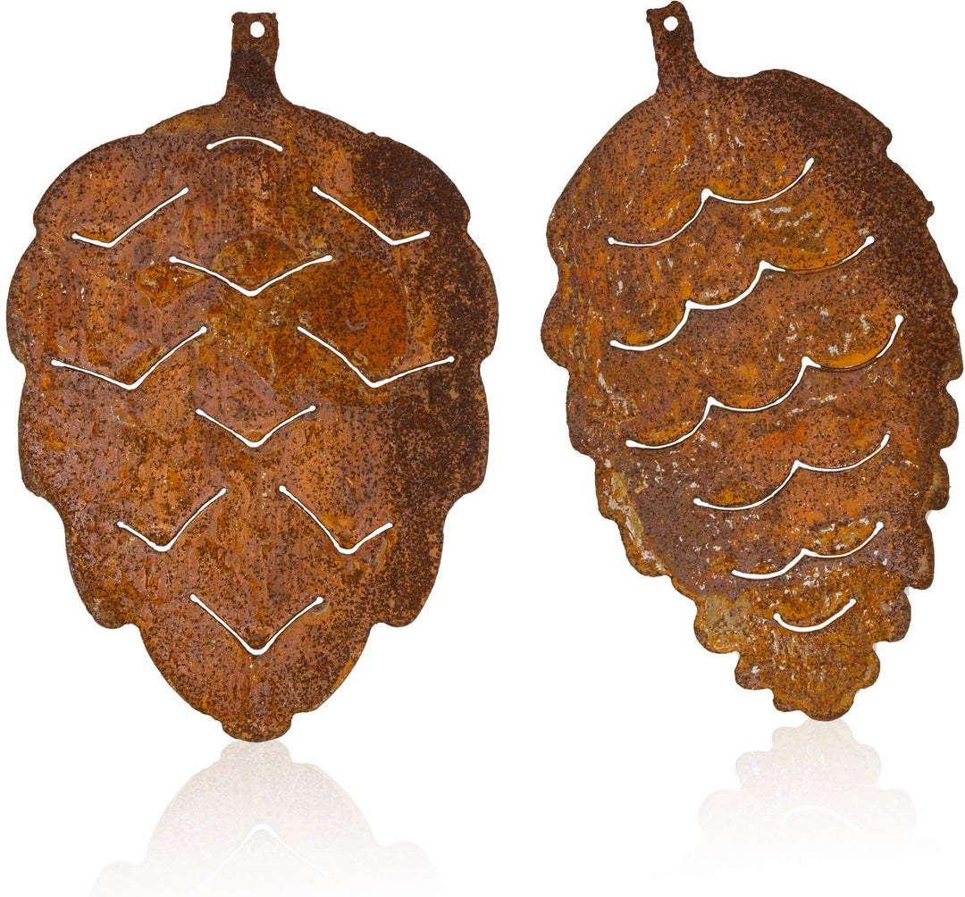 Metall Zapfen zum aufhängen Edelrost Herbstdeko Rosthänger Baumhänger Made in Europa Höhe=20 cm 2er