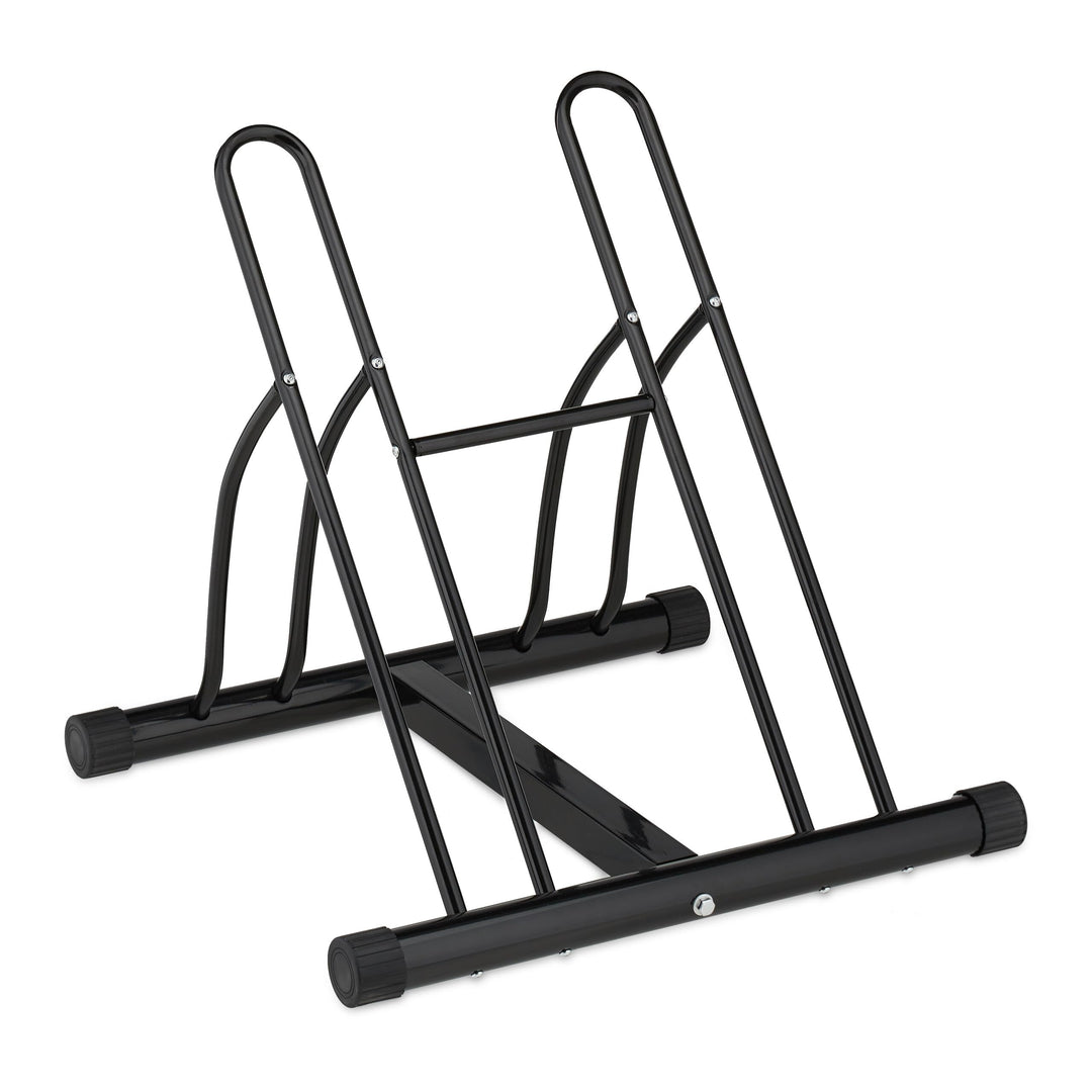 Relaxdays Fahrradständer, Metall Bodenparker für 2 Räder, bis 60mm Reifenbreite, HBT: 57 x 60,5 x 55
