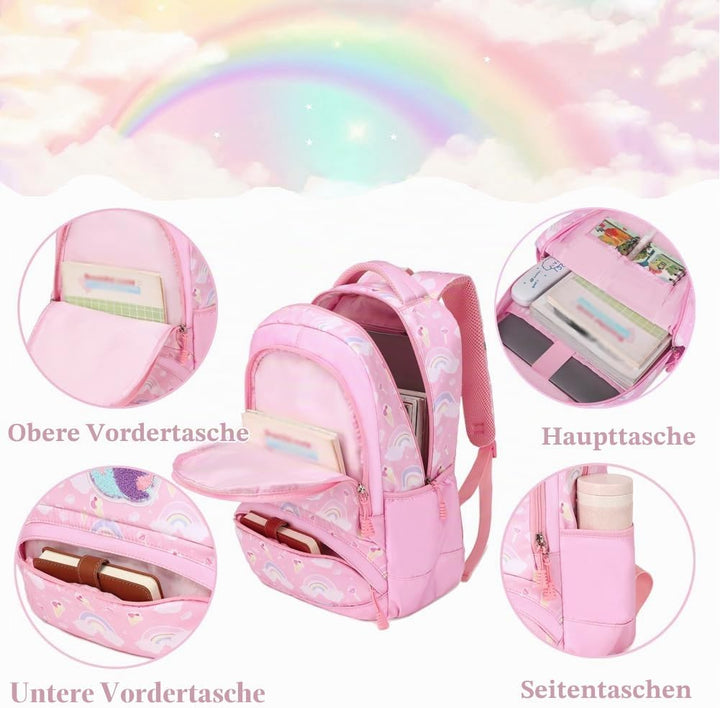 Schulrucksack Kinder Mädchen Grundschule Schultaschen Sets für Mädchen Kinderrucksack Daypack Gross