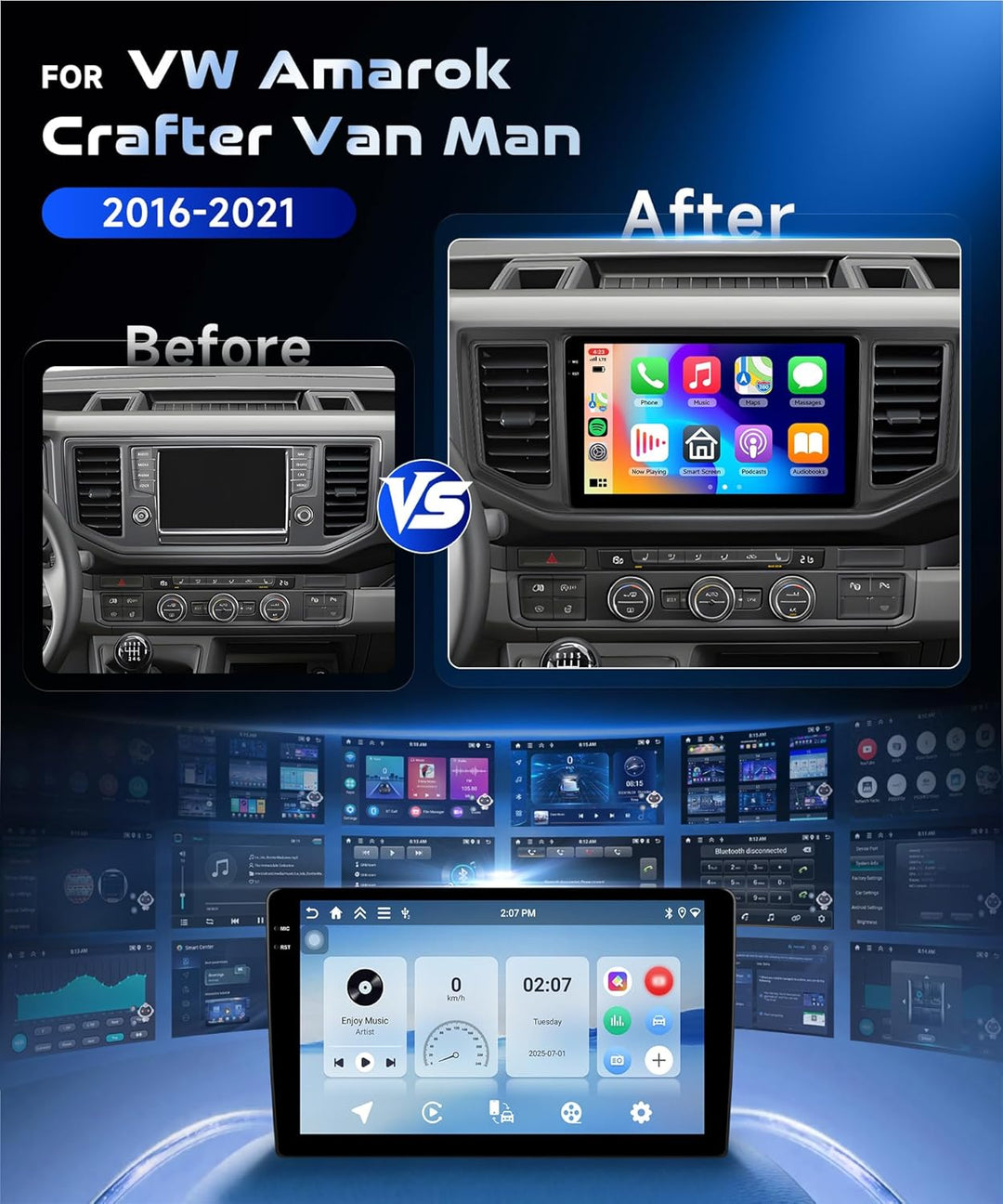 4G 128G VECHTEL 10.1" Bluetooth-Autoradio für VW Crafter 2017-2021 Carplay Android Auto,Android 15,E