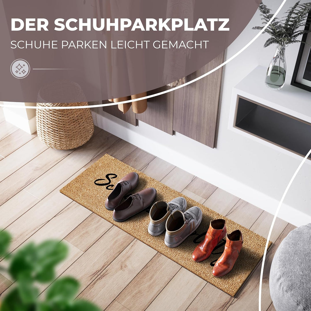 ElbFuchs® Schuhparkplatz Kokos Fussmatte 100x35cm | Rutsch- und wetterfeste Schuhmatte Abtropfmatte