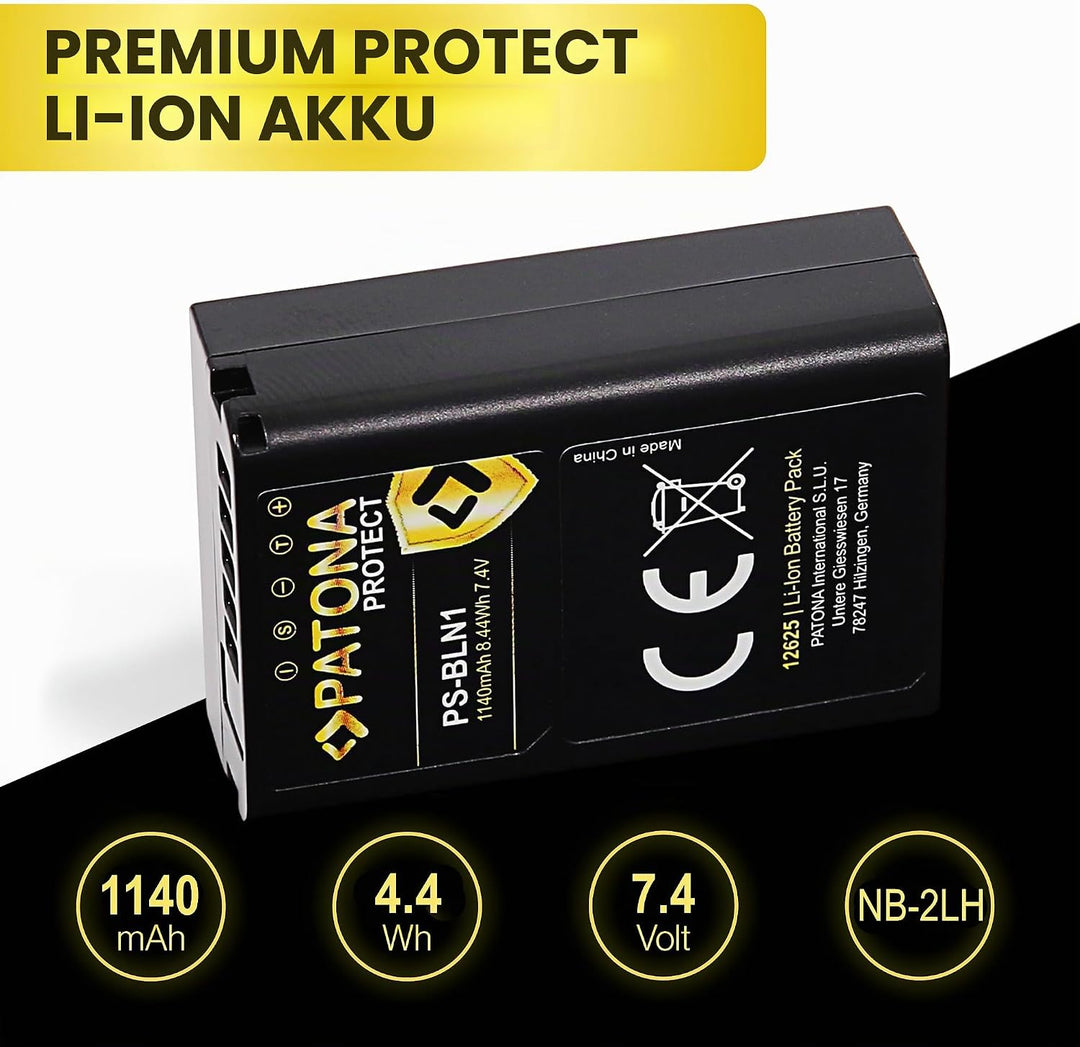PATONA 2X Protect PS-BLN-1 Akku 1140mAh Ersatzakku kompatibel mit Olympus OMD OM-D E-M1 EM1 E-M5 EM5