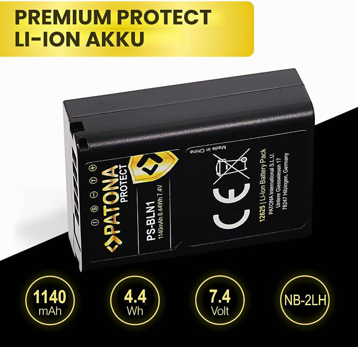PATONA 2X Protect PS-BLN-1 Akku 1140mAh Ersatzakku kompatibel mit Olympus OMD OM-D E-M1 EM1 E-M5 EM5