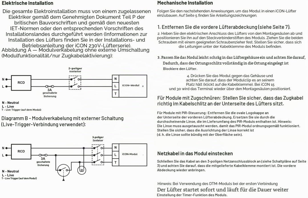 Airflow® iCON DTM Plug-in Timer & Delay Start Modul für iCON 15, iCON 30 & iCON 60 230V Abluftventil