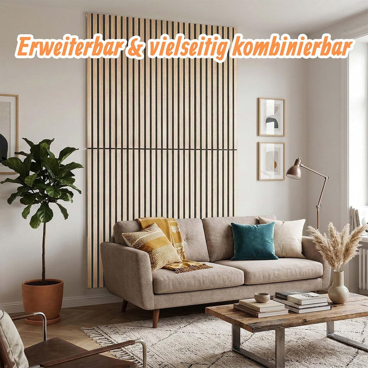 Relaxdays Akustikpaneele, 4er Set, 120 x 60 cm, Schalldämmung &amp; Wandverkleidung, Eiche Furnier, Wand