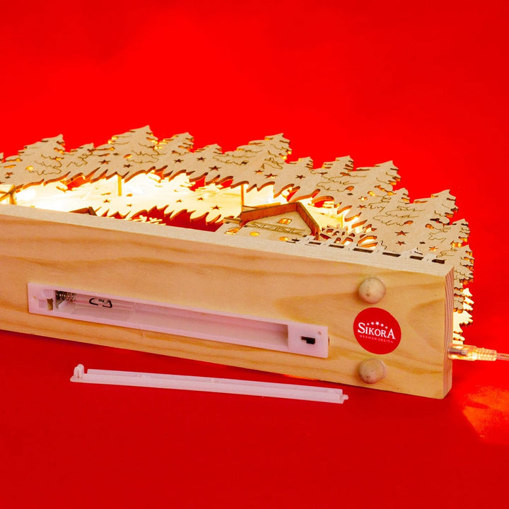 Sikora LB52 beleuchteter LED Holz Schwibbogen WINTERDORF inklusive Trafo