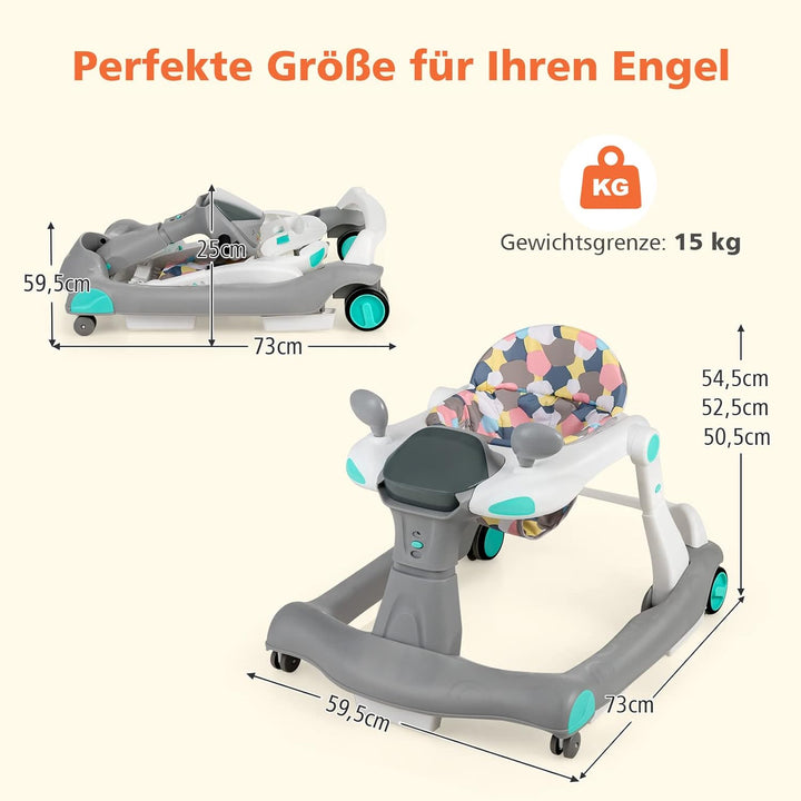 DREAMADE 2 in 1 Lauflernhilfe mit Musik & Licht, Baby Walker Höhenverstellbar & Klappbar, Gehfrei La