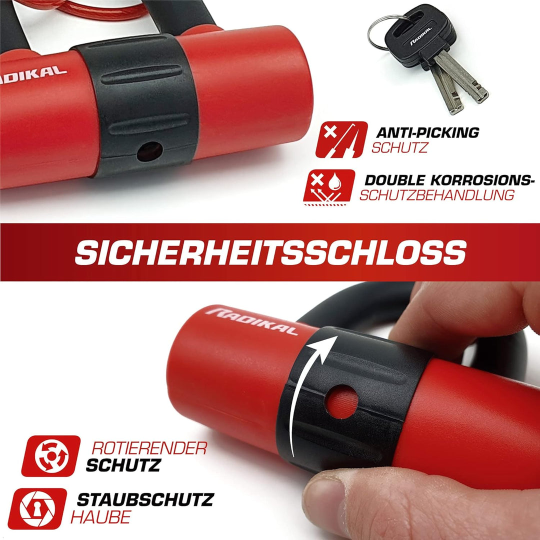 RADIKAL RK72 Motorrad Mini Bügelschloss 14mm Doppelfunktion, Bremsscheibenschloss oder Vorhängeschlo