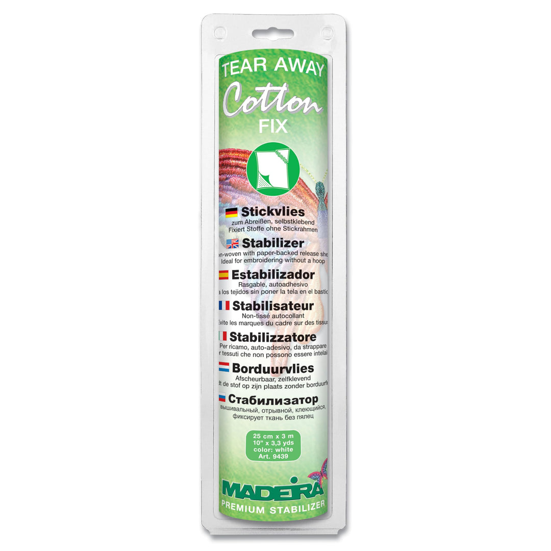 Madeira Tear Away Cotton Fix Stickvlies Selbstklebend,30 cm x 3m,Weiss, Weiss