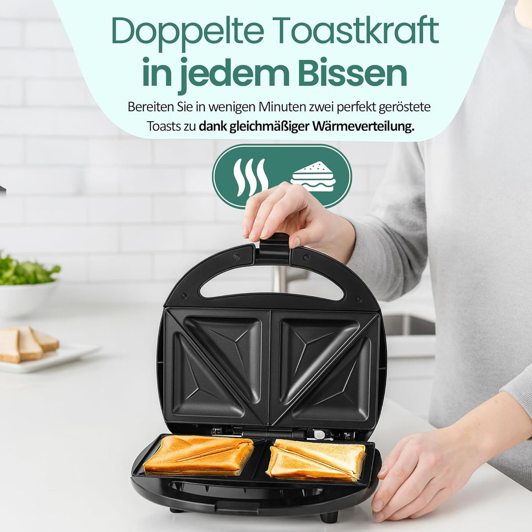 Emerio Doppel Sandwich Maker, BPA frei, klassische Form für dreieckiges Sandwich, leicht zu reinigen